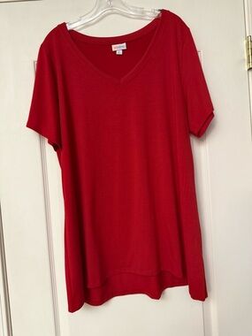 LuLaRoe Red V-Neck Short Sleeve Tee